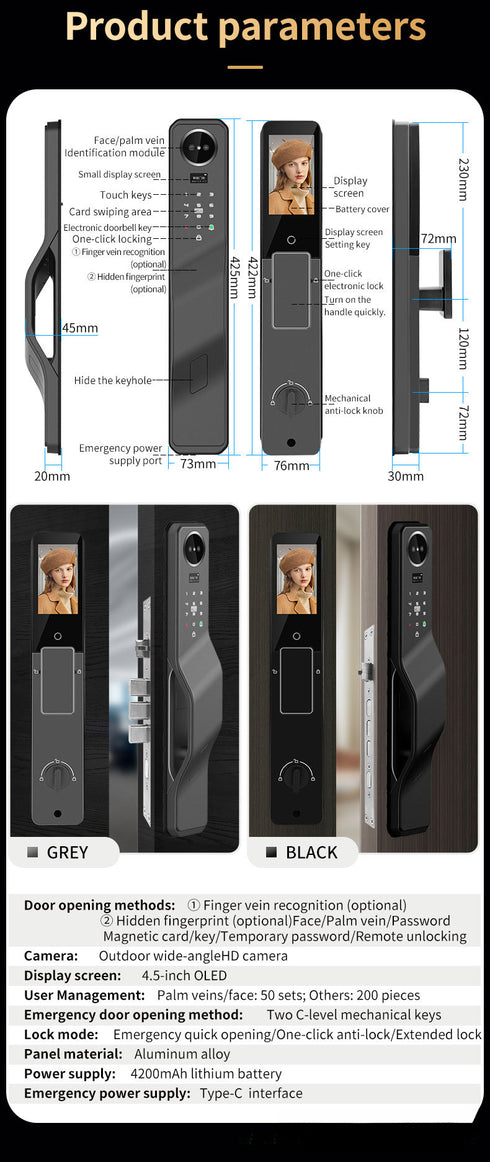 Smart Door Lock with Palm Vein & 3D Face Recognition