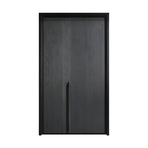 Custom Thermal-Break Entry Door – Graphite Grey Art Carved Design