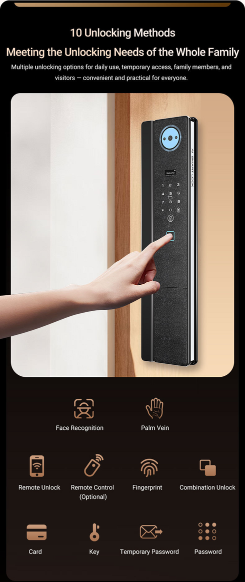 3D Face & Palm Vein Smart Door Lock with Tuya App