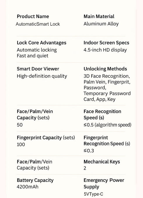 3D Face & Palm Vein Smart Door Lock with Tuya App
