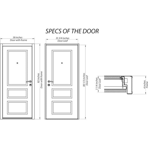 Modern Customizable Steel Security Front Door – 36x80 inch