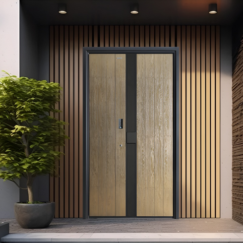 Golden Nanmu Aesthetic Custom Mother-and-Son Entry Door