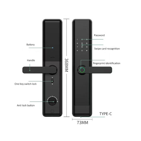 Smart Fingerprint Door Lock with Remote Password & 6 Unlock Methods