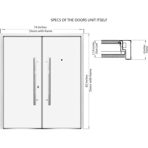 Modern Prehung Double Metal Entry Door – White, Frosted Glass, Customizable
